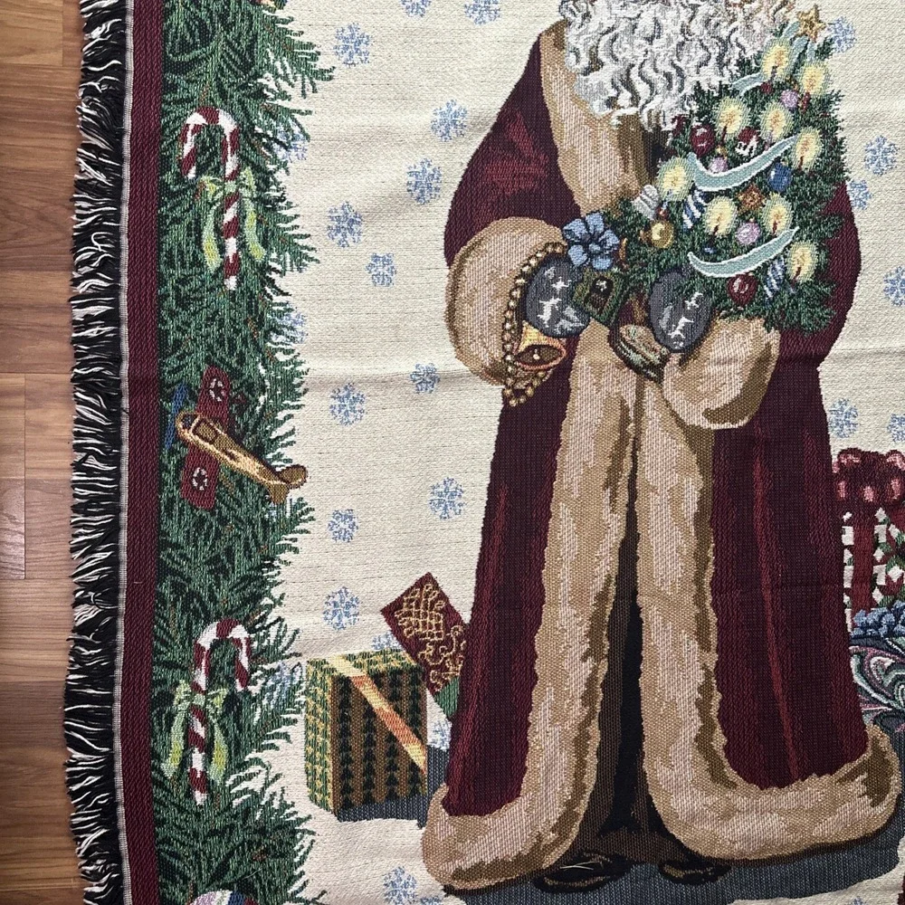 Goodwin Weaver Old World Christmas Santa Tapestry Fringe Throw Blanket 64x44 USA